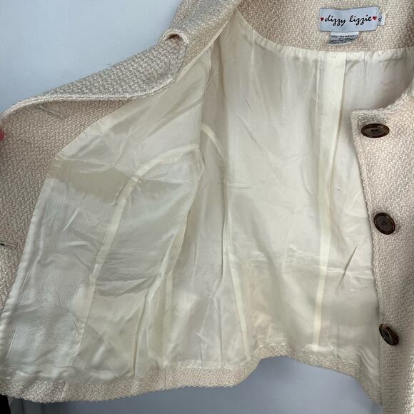 DIZZY LIZZY | Cream Woven Y2K Wool Blend Short Pea Coat | Women's XL - Picture 4 of 8